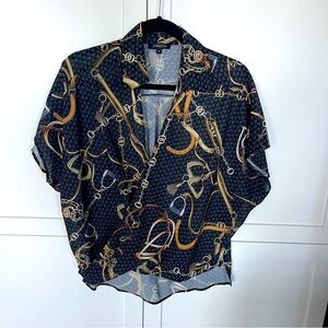 CQ by CQ status print equestrian cross body wrap blouse